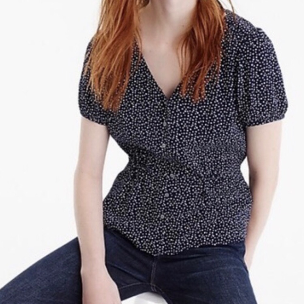 J.Crew Blue Button-up Peplum Star Print Top
